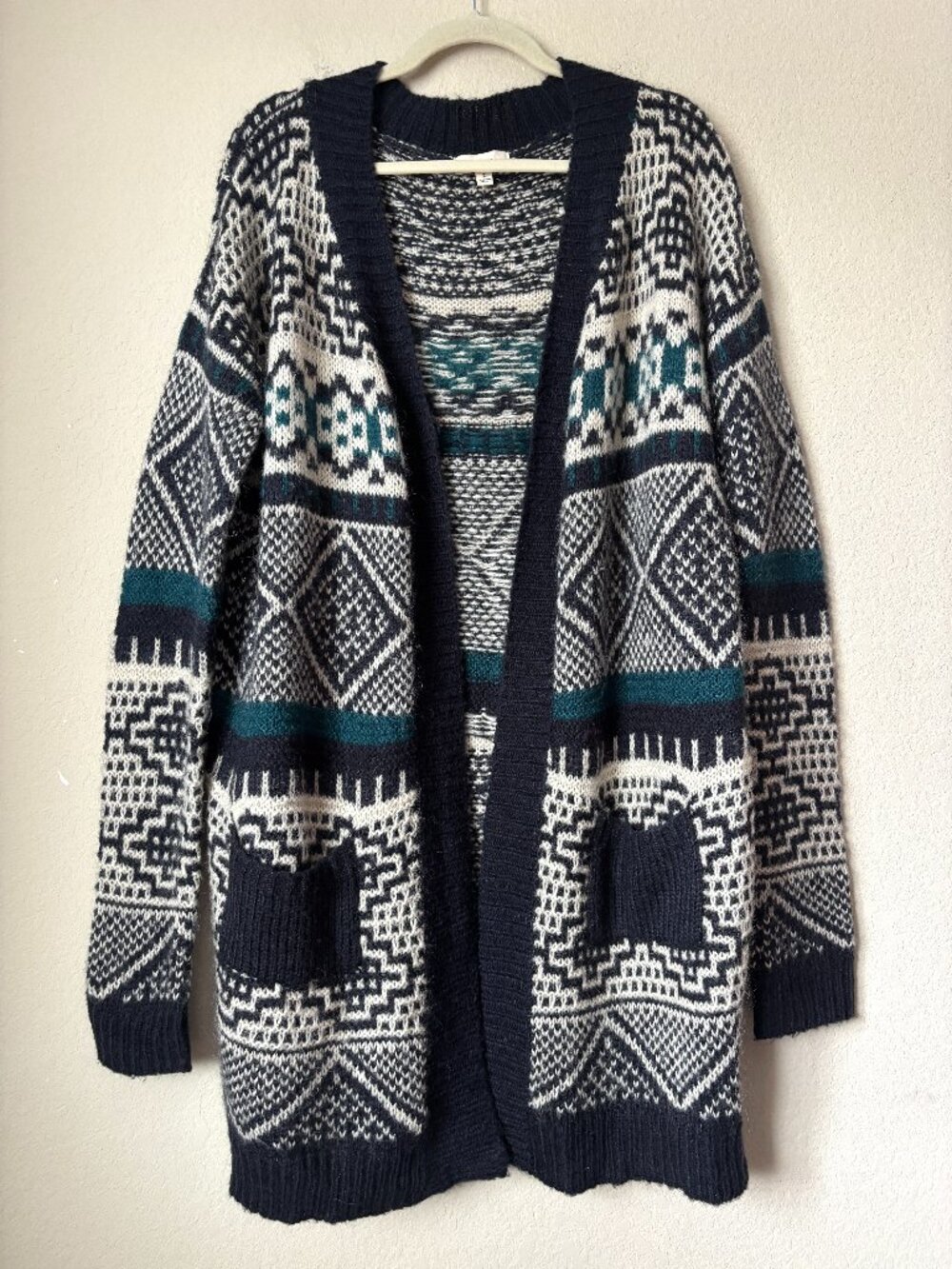 Freeway Rabbit Hair Blend Cozy Boho Printed Longline Open Front Cardigan Sweater